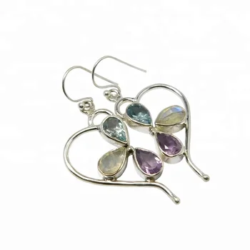 2020 Trendy Fashion Handmade 925 Silver Amethyst Blue Topaz Rainbow Multi Color Stone Ladies Earrings For Woman Wedding Jeqwelr