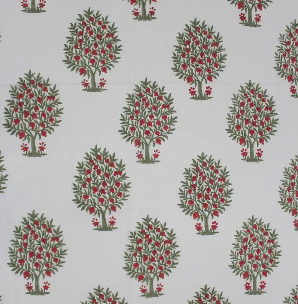 Pomegranate Tree Block Printed Fabric Natural Hand Dyed Un- Stitched Wholesale Pure Cotton Fabric