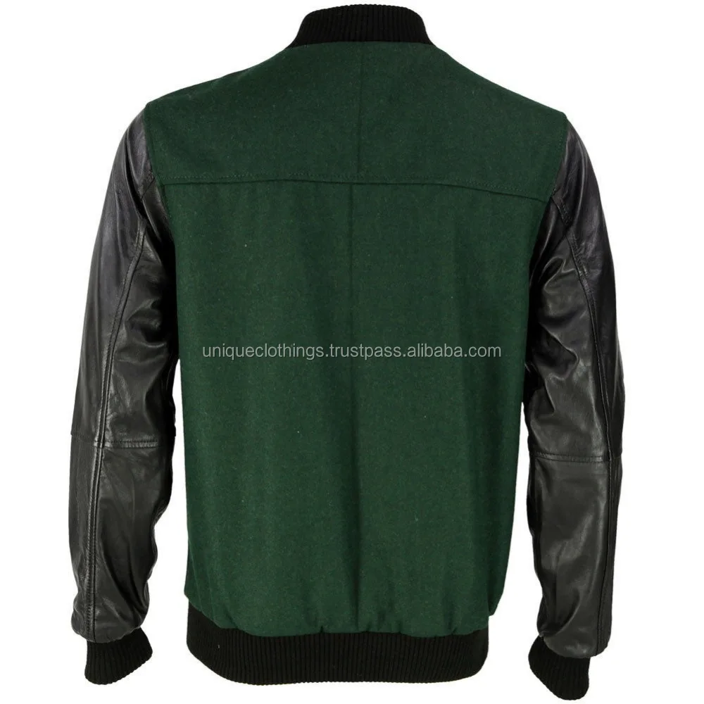 High Quality Black Leather Sleeves and Green Wool Varsity Jacket, Custom  Letterman Jacket, Cheap Custom Varsity Jacket