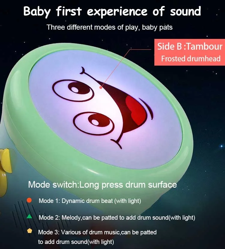 Two-sided Dynamic Rolling Infant Baby Musical Hand Beat Drum Toy
