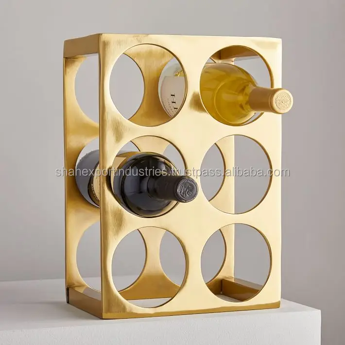 Metal Gold Wine Rack For 6 Wine Bottle Home Office Or Bar Decoration By