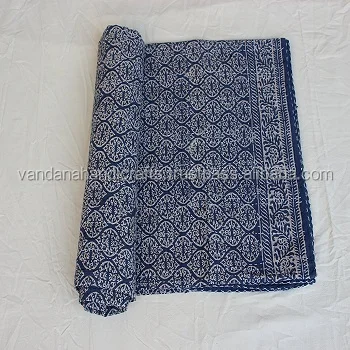 Синий цвет постельного белья Комплект в индийском Реверсивный покрывало нестандартной конструкции кантха