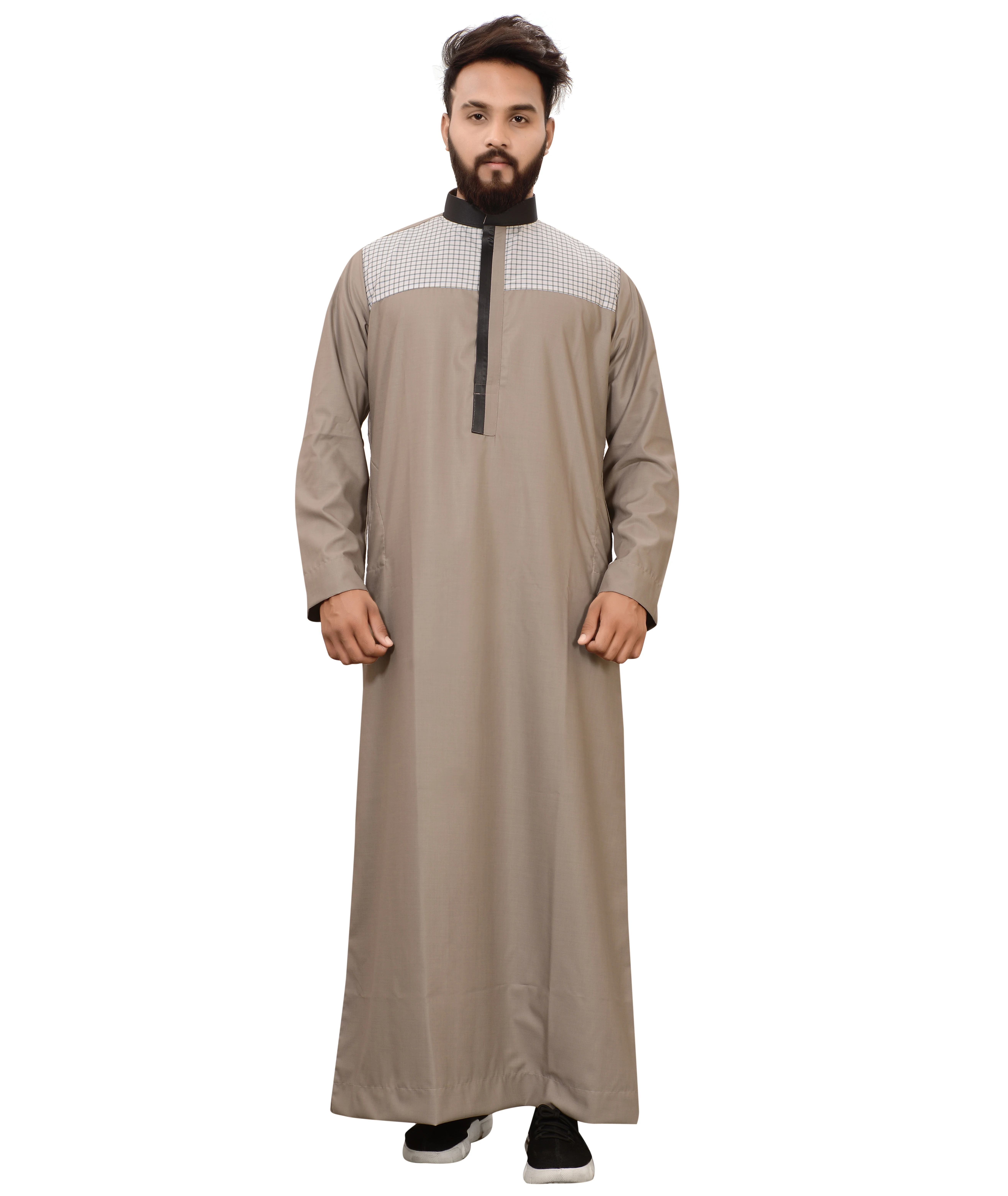 Mens Thobe Jubba Arab Robe Dishdash Islamic Clothes Long Sleeve Saudi Abayas Top 