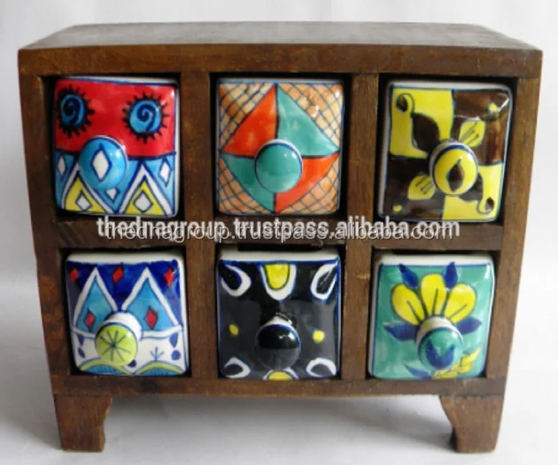 Wooden Chest 6 Ceramic Drawers Natural Horizontal Buy Wooden