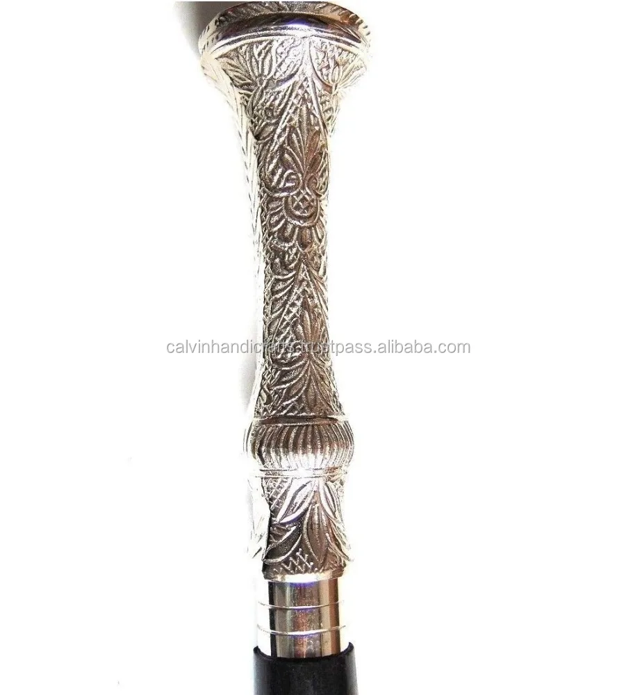 Antique Nautical Solid Brass Design Silver Finishing Handle Walking