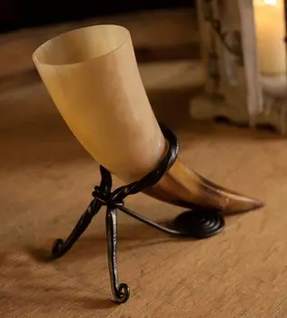 high quality natural buffalo drinking horn with horn stand