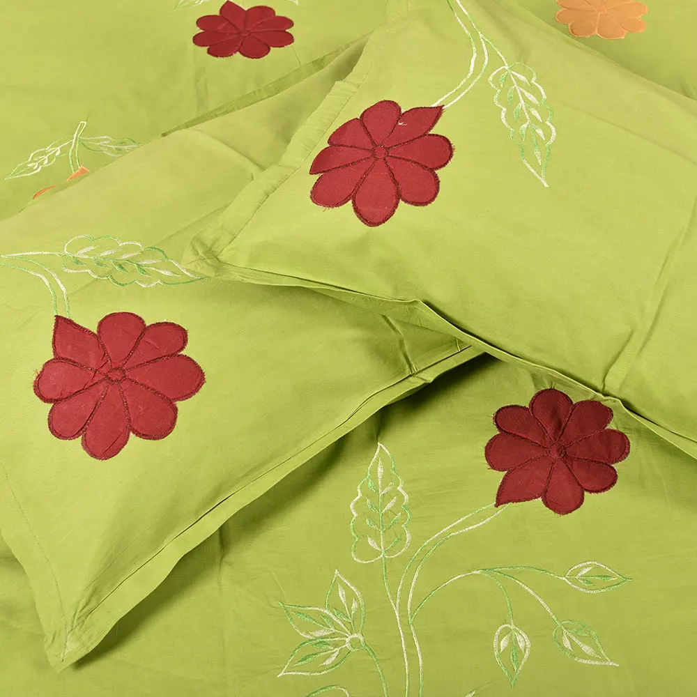 Handmade Green Bedsheet Linen With Red And Orange Floral Design Bl 39 Buy Handmade Cotton Handloom Bedsheets