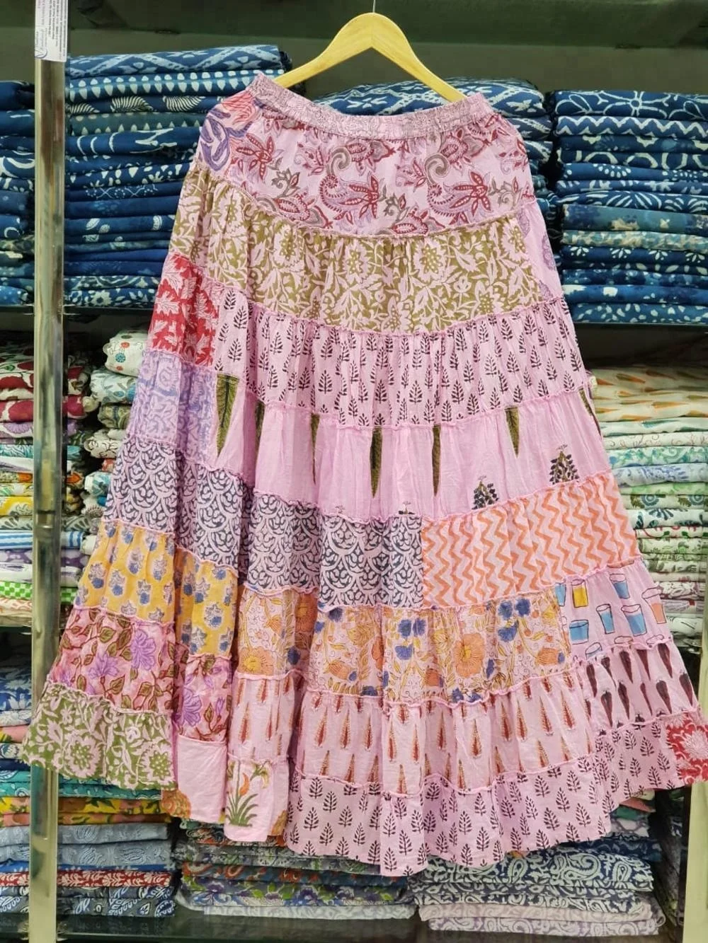 
Индийская Женская этническая Лоскутная хлопковая длинная юбка ручной работы с принтом 