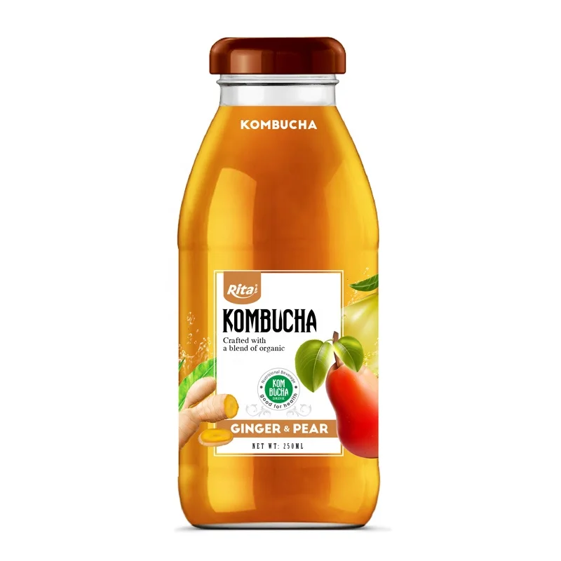 
 Высококачественная стеклянная бутылка 250 мл, имбирь и груша Kombucha  