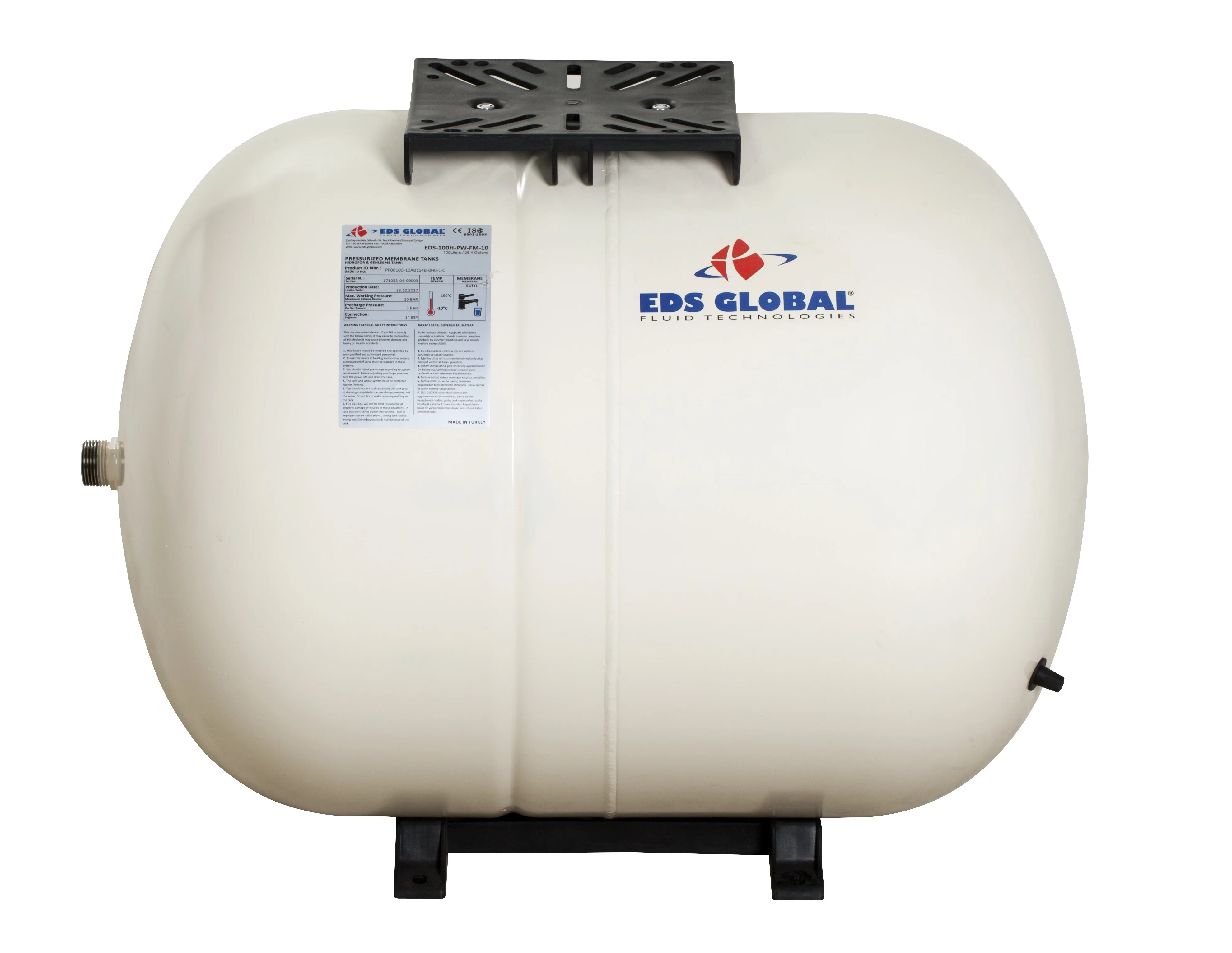 24 LT  EDS GLOBAL Horizontal Diaphragm Pressure Tank Expansion Vessel Pressure Vessel Water Pump Tank