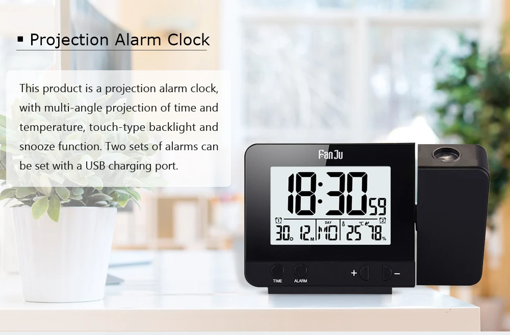 Projection Alarm Clock Digital Snooze Backlight Wall Desk Table Clocks