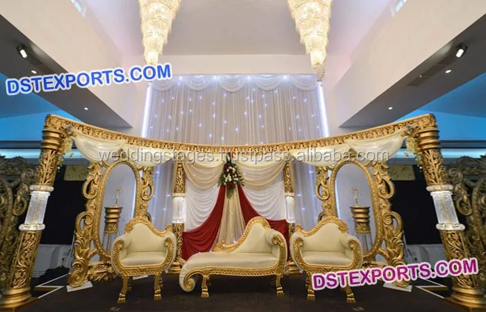 Asian Wedding Stage With Latest Back Frames, Royal English Wedding Stage Decorations, Asian Wedding Stages Manufacturer