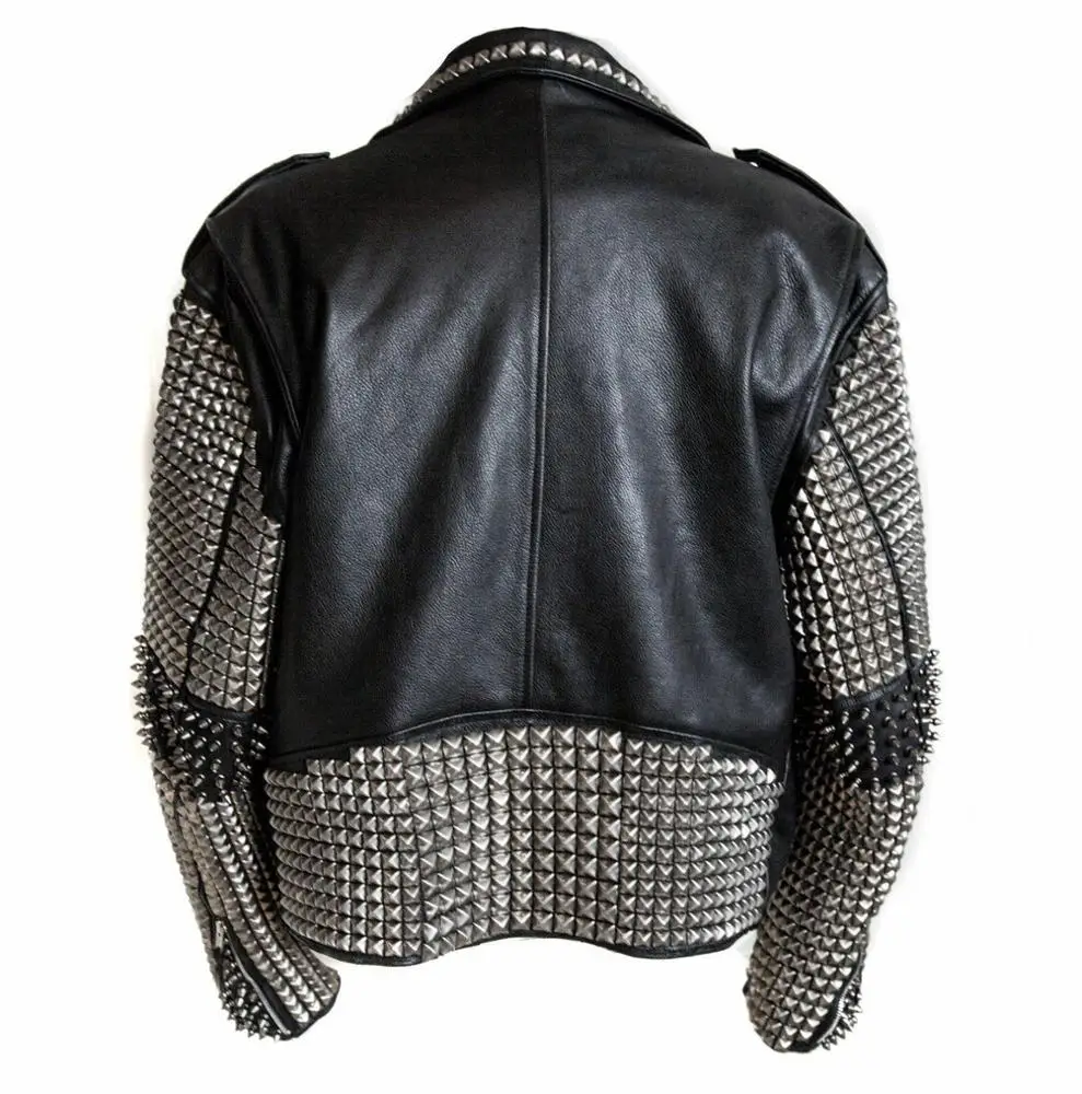 MENS HANDMADE BLACK REAL LEATHER PUNK STYLE STUDDED PLEIN JACKET CUSTOM SIZE