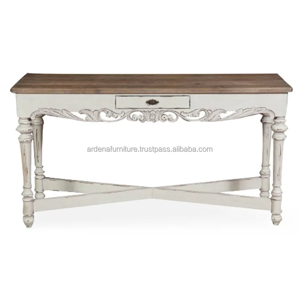 Modern French Style Console Table Drawer Solid Wood Antique White