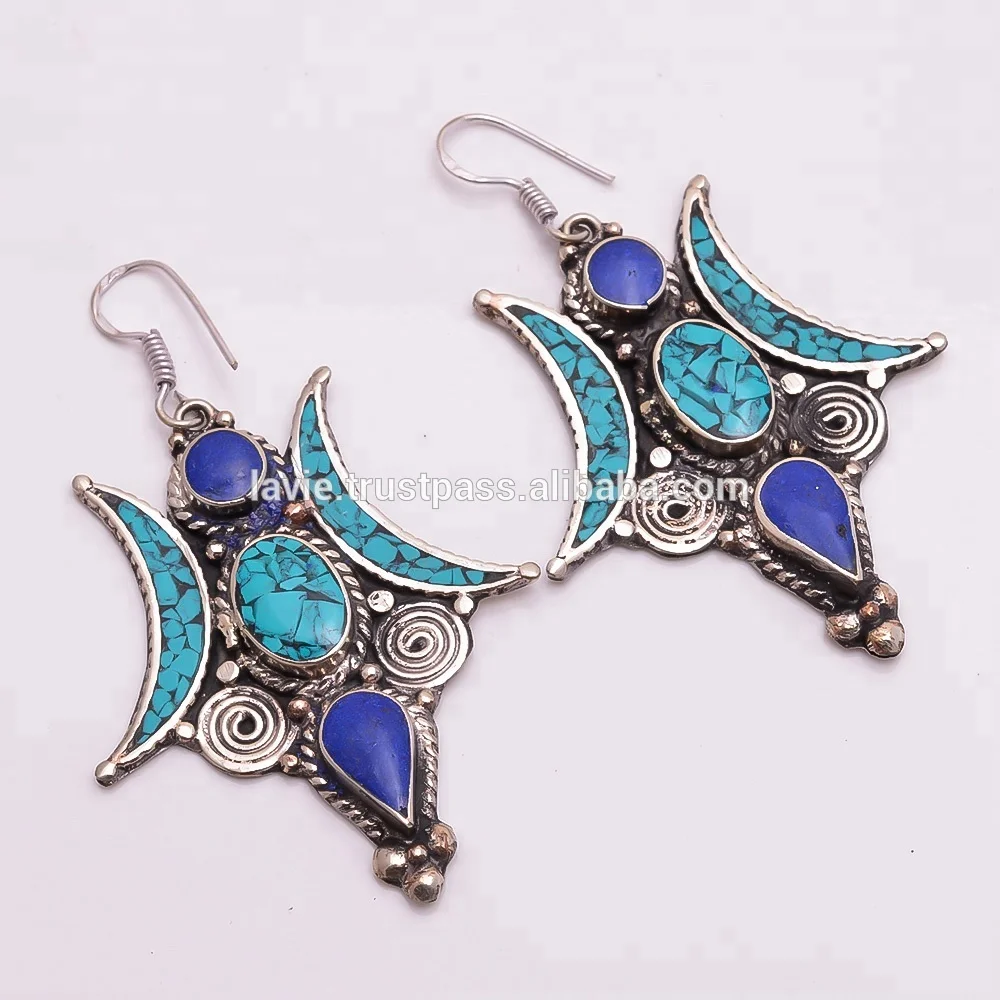Details about   ER147 Tibetan Jewelry Copper Turquoise Lapis Stone Woman Earring Dangle Earrings 