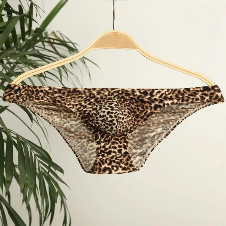 2PCS Men's Underwear Thong G-string Leopard Print Bulge Pouch  T-back Underpants 