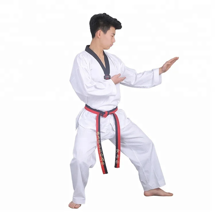 Taekwondo V-Neck White with Black Color Complete Uniforms