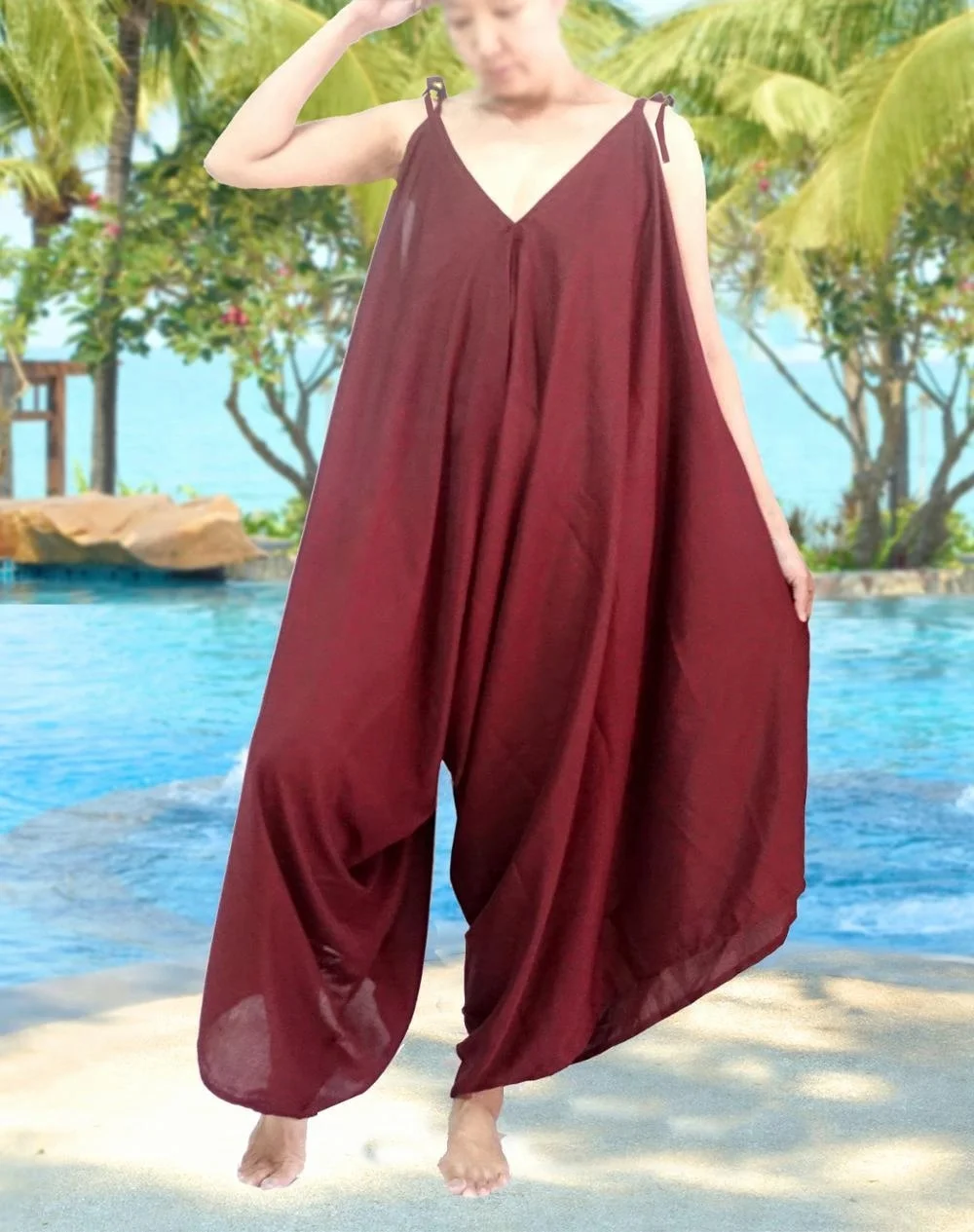 Комбинезон-шаровары Alladin в стиле хиппи в стиле бохо, комбинезон для йоги с широкими штанинами, однотонные вискозные цвета