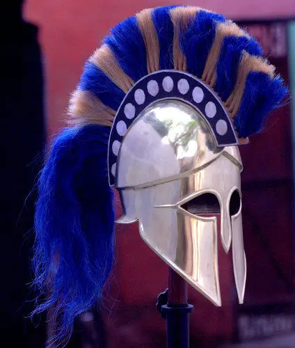 Medieval Wearable Greek Corinthian Helmet Blue And Golden Color Fur ...