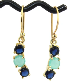 Zeva Jewels Aquamarine Tanzanite Quartz 24k Gold Plated Drop Dangle Earring Jewelry