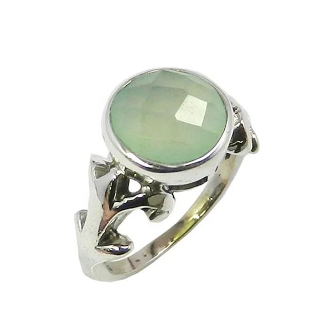 Ancient Style Blue Chalcedony Handmade Jewellry 925 Sterling Silver Plated 8 Grams Ring Size 8.5 US 
