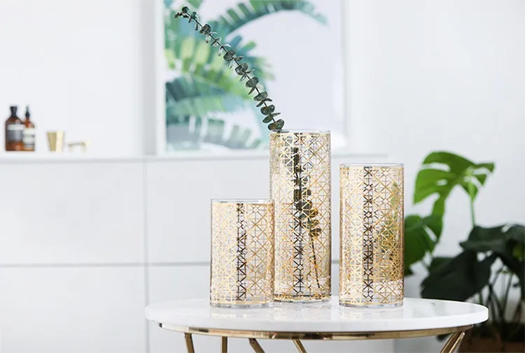 Gold Color Tall Vases Wedding Centerpiece