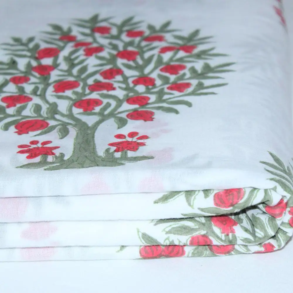 Pomegranate Tree Block Printed Fabric Natural Hand Dyed Un- Stitched Wholesale Pure Cotton Fabric