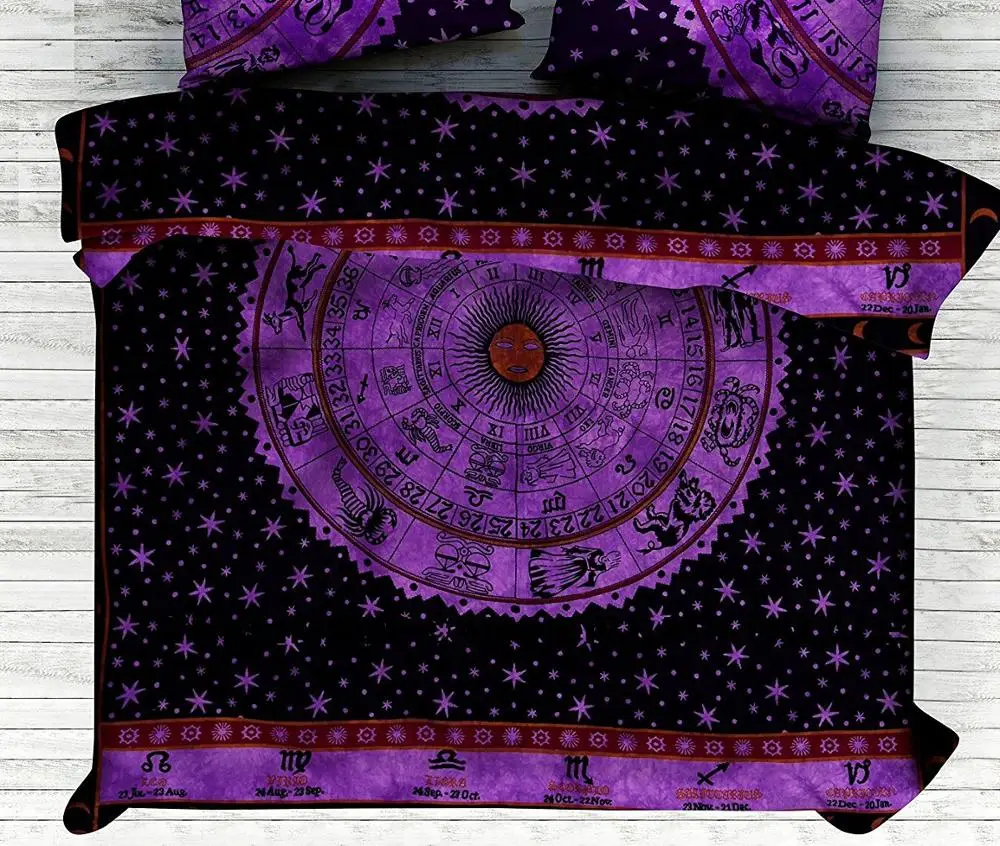 Комплект двухстороннего пододеяльника ручной работы, из красивой хлопчатобумажной ткани с изображением лица и зодиака, для домашнего использования