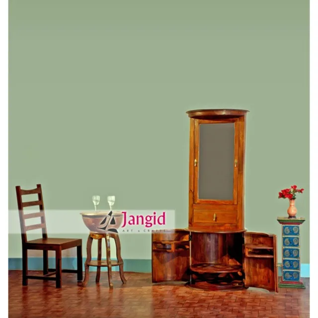 
Индийская манговая круглая деревянная домашняя винная барная фурнитура, дизайнерская мебель для продажи 