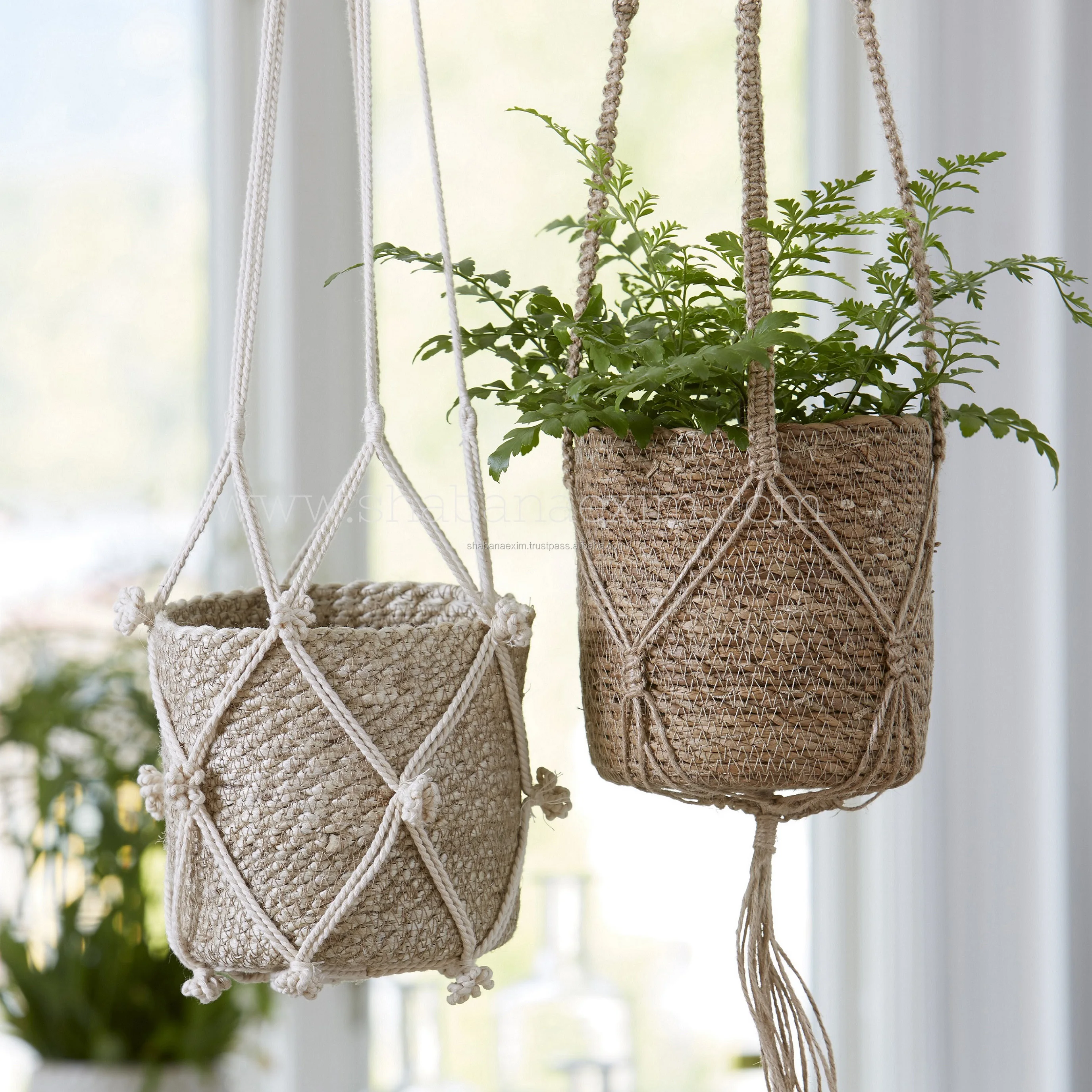 Natural Handcrafted Macrame Window Jute Plant Basket Pot Holder Hanging Decor 
