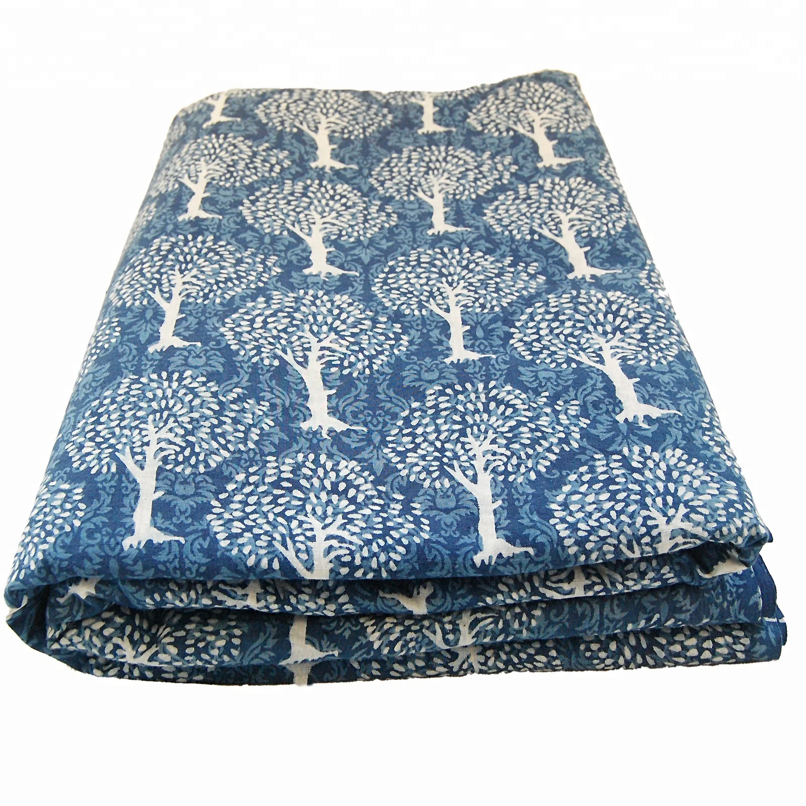 Impresión de bloque de indio sanganeri Indigo 100% Algodón Azul Floral Tela de tapicería