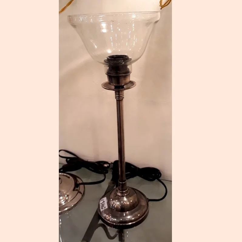 Glass and Metal Desk Lamp In Antique silver plated