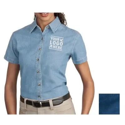 Buy Ladies Short Sleeve Denim Shirt,100 
