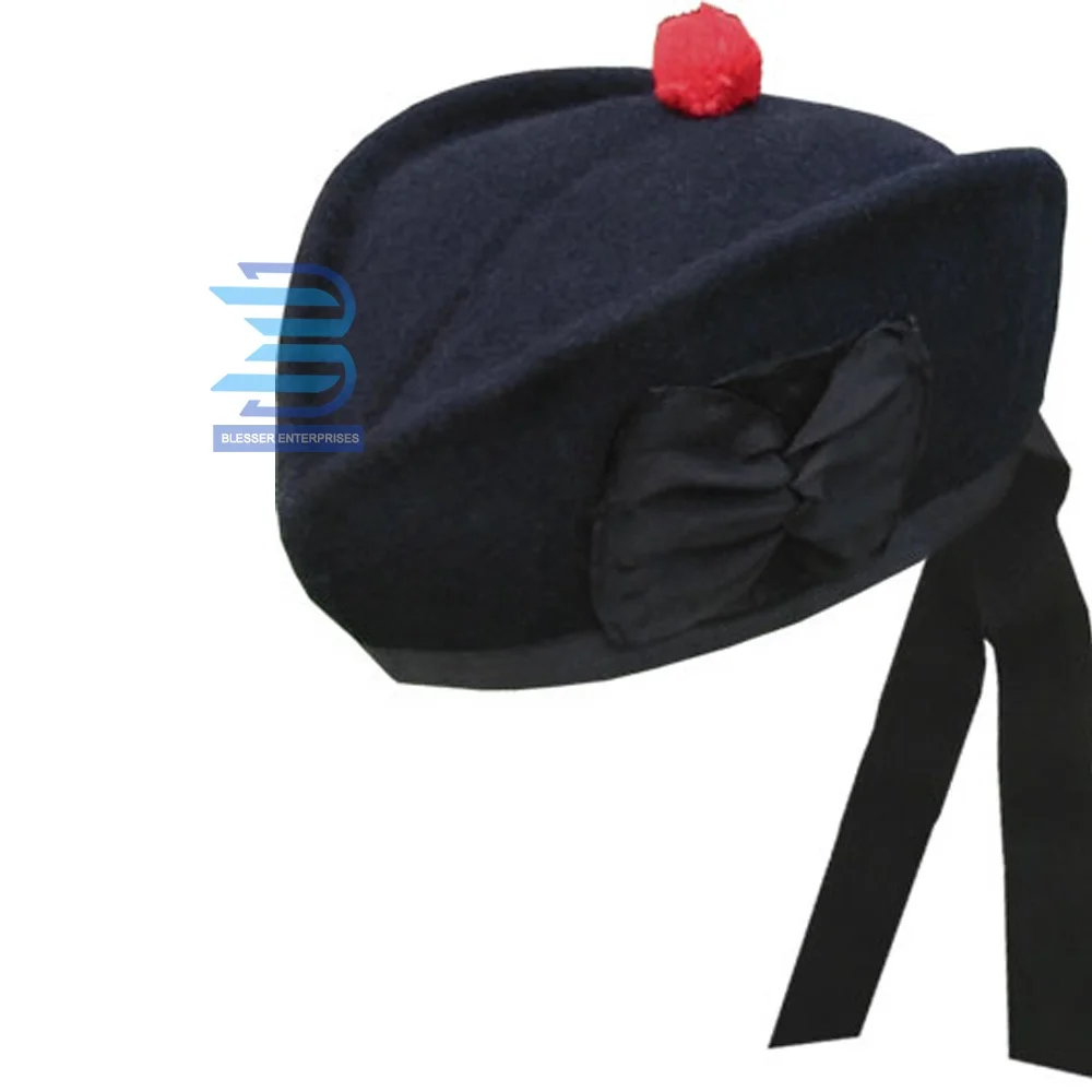 GLENGARRY KILT HAT with Pompom Wool Scottish Highland Wear cap 