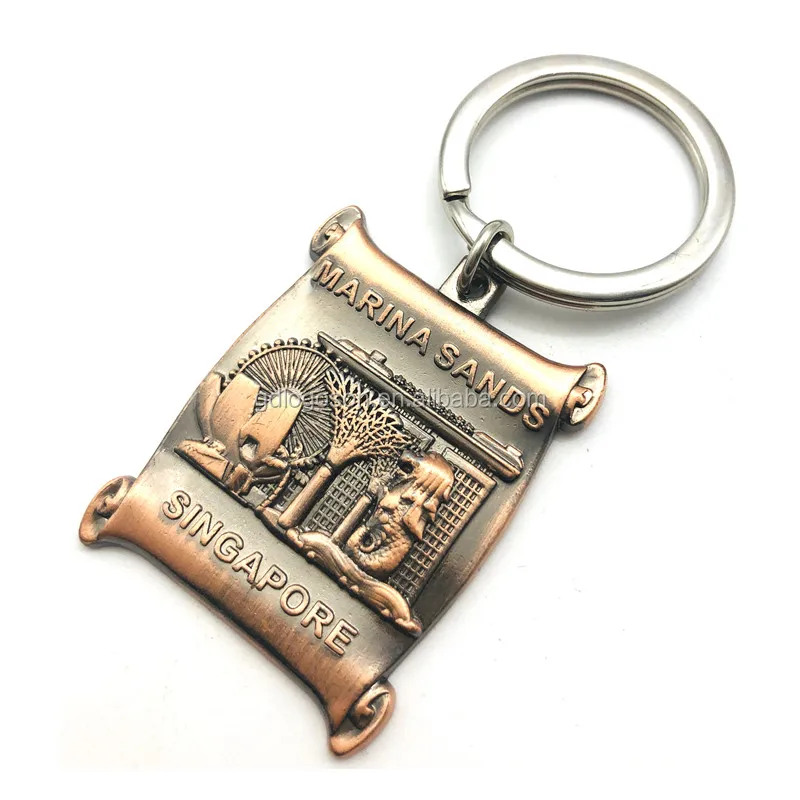 シンガポールキーホルダーお土産ヴィンテージ亜鉛合金キーリング銅刻印