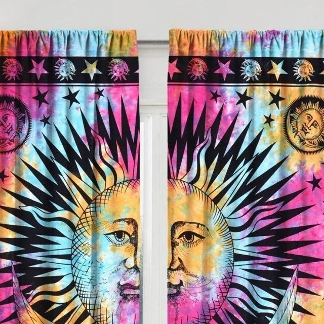 Indian Celestial Sun Moon Star Mandala Curtain Tapestry Mandala Door Curtains 