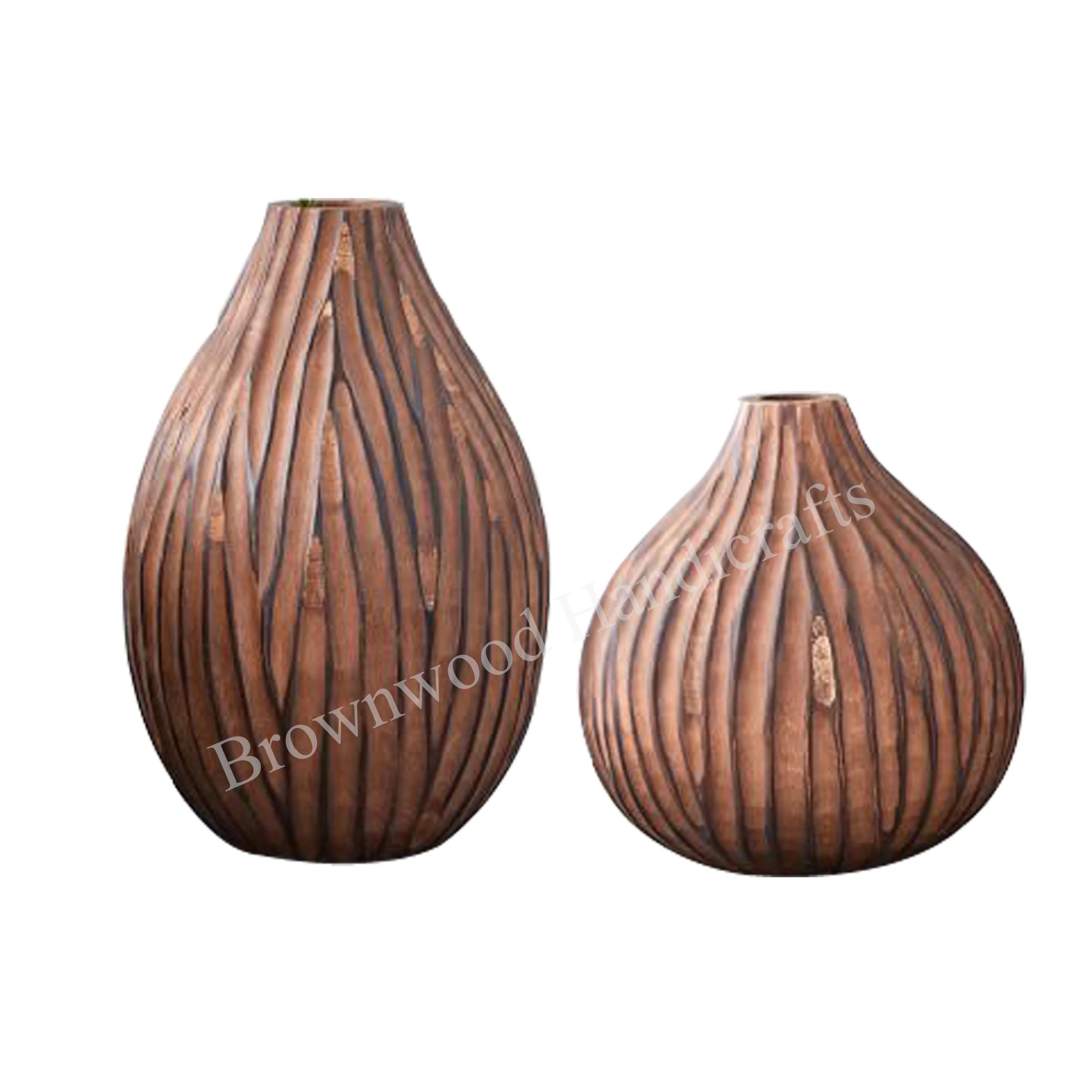 New Arrival Set Of 2 Unique Hand Carved Decorative Mango Wood Flower