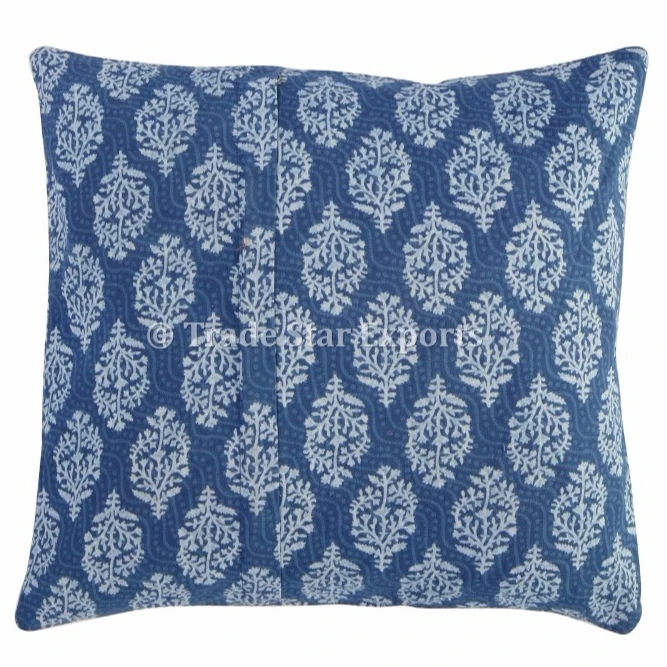 Indian Handmade Decor Violet Hand Block Printed Cotton Sham Pillow Cushion Cover