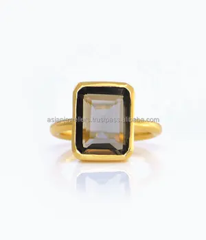Smokey Topaz Quartz Gemstone ring in 925 Sterling Silver Beautiful handmade Gold Plated Fashion Jewelry