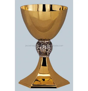 New Style Metal Chalice With Antique Silver & Golden Plated Finishing Hexagonal Base Embossed Grapes Design Good Quality