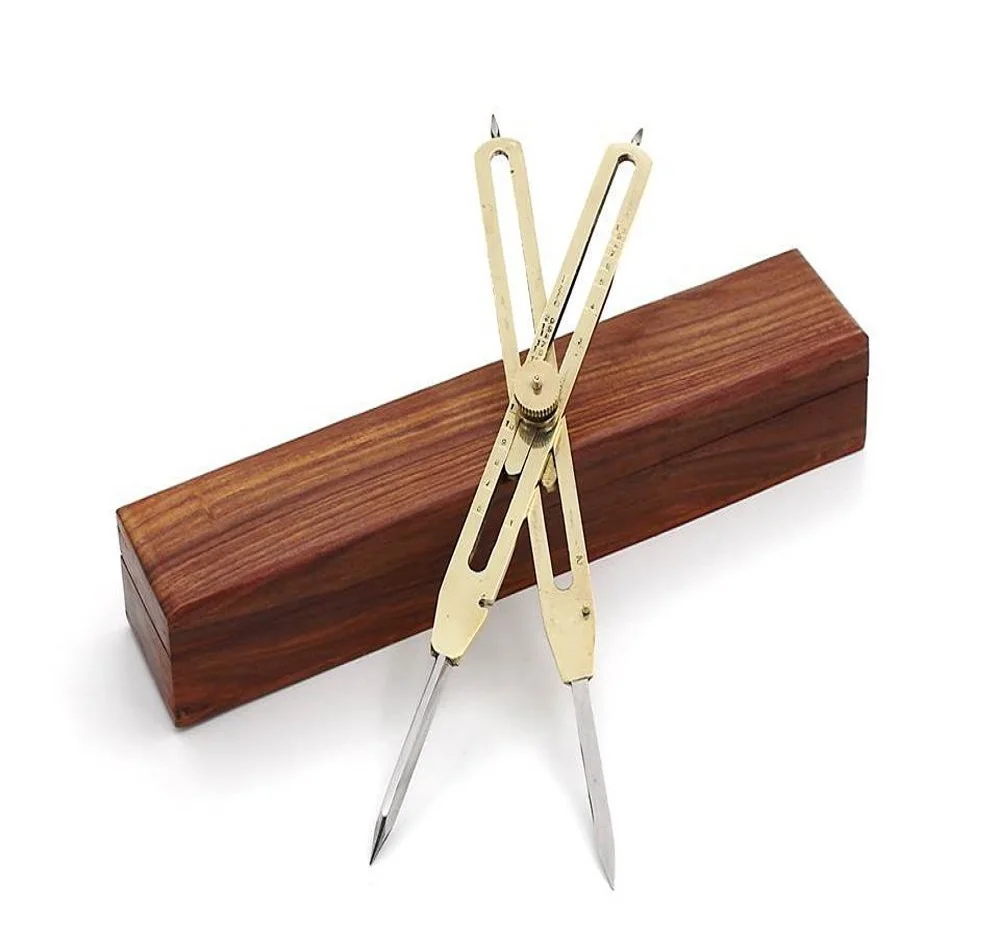 Solid Brass Proportional Divider Marine Navigation Compass With Wooden Box 