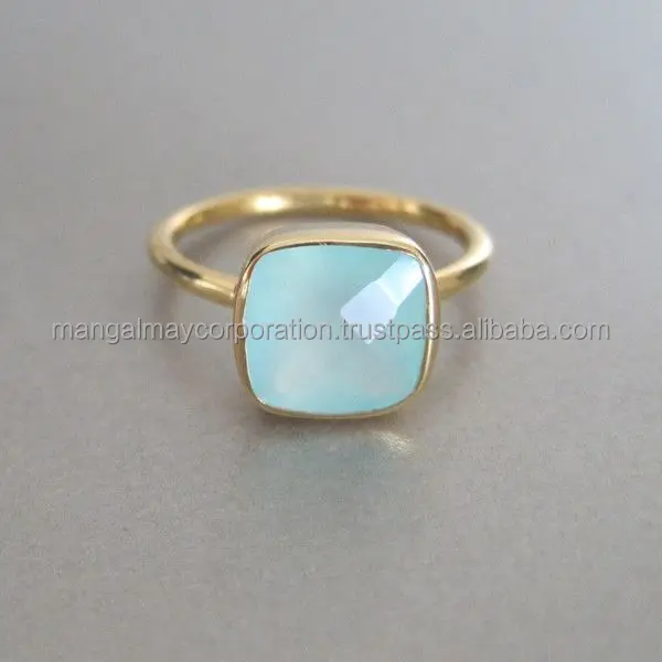 Aqua Chalcedony Ring 925 Sterling Silver Ring 14K Gold Plated All Size AM-225 