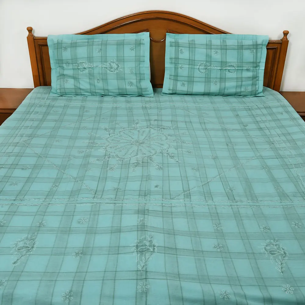 Handmade Wholesale Double Bed Sheets Cotton Linen Light Blue Checkered Cotton Handloom Bedsheet Buy Cotton Handloom Bedsheets