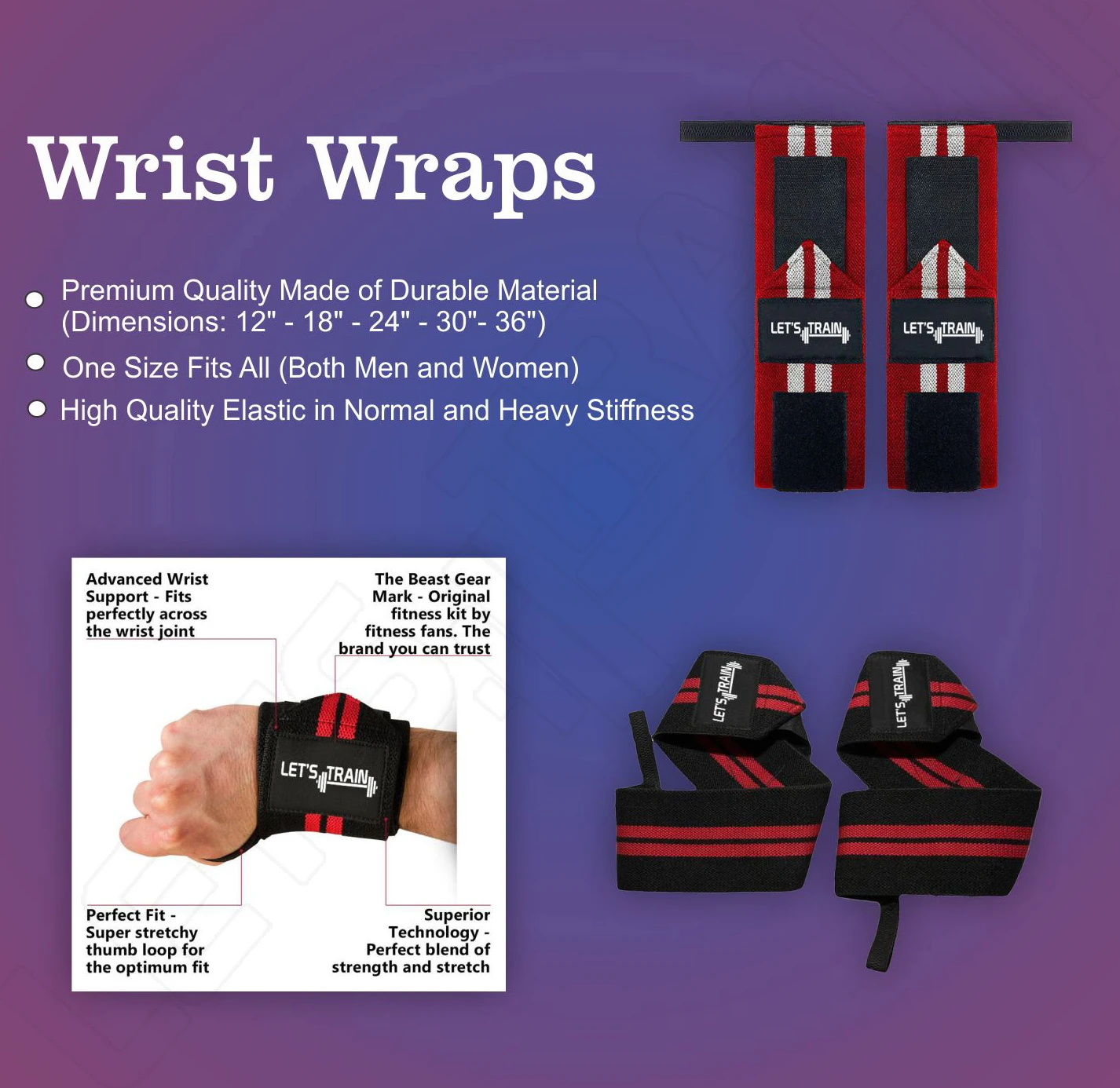 Fitness Custom Logo Weightlifting Twin Thumb Loop Wrist Wrap Multicolor