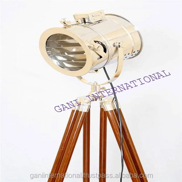 Nautical Wooden Spotlight Search Light Floor Lamp With wooden Tripod Stand