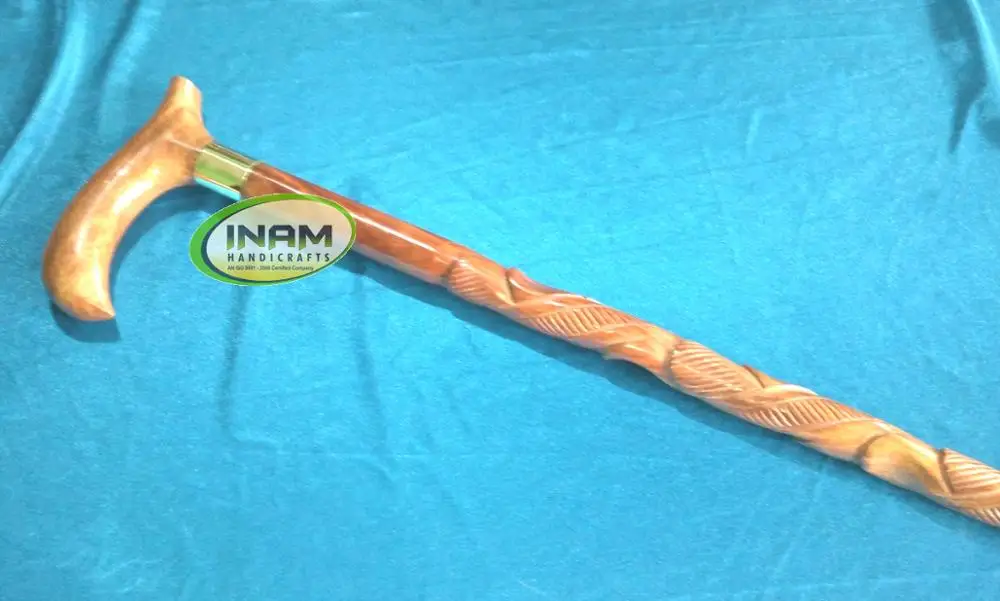 Wooden Foldable Walking Stick With Designer Wooden Handle / Wooden Walking Canes With Wooden
