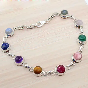 High trending multi gemstone 925 sterling silver bracelet wholesale online jewelry gemstone bracelet