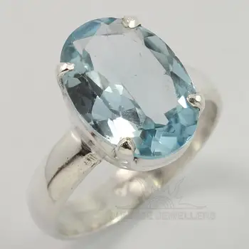 925 Pure Sterling Silver Delicate Men's Women's Ring Choose All Sizes Natural Blue Topaz Gemstone Trader