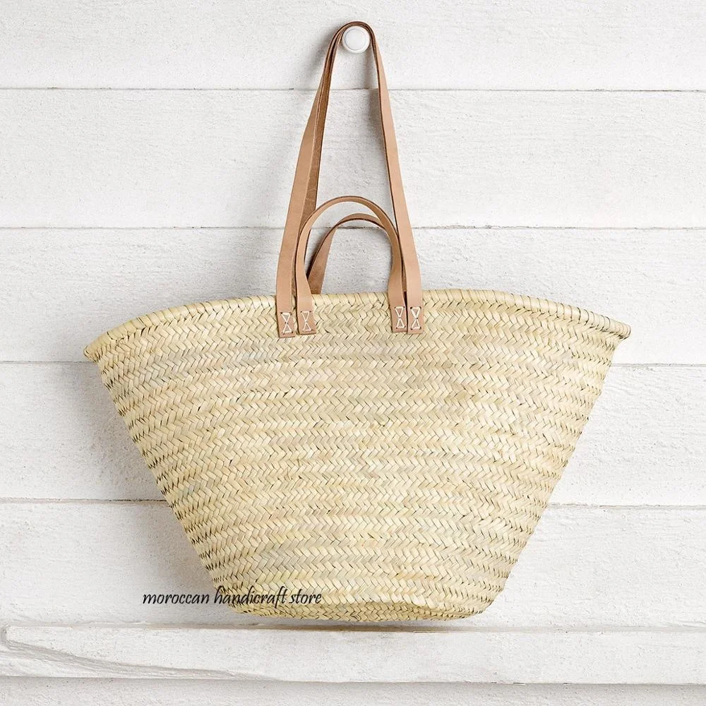 Beach Bag Sustainable Shopping Bag. French Market Basket Bag Short Handles