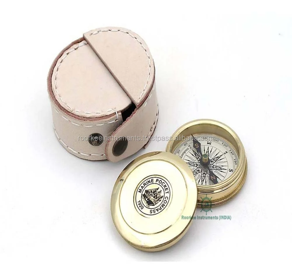 Robert Frost Poem Brass Compass-Pocket Compass with Leather Case/Scout Boy 